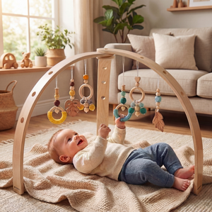 जेट कस्टम फोल्डेबल लकड़ी का बेबी जिम शिशुओं के लिए नरम सुविधाओं के साथ सेट-ओम कस्टम बेबी उत्पाद - Product Image 1