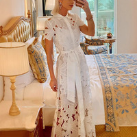 Nouvelle Arrivée 2025 – Robe Longue d'Été Décontractée en Dentelle avec Cardigan et Bouton Unique pour Femme