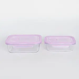 2Pcs rectangular glass container set high borosilicate glass storage containers with air tight lids glass fresh bowl