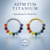Cincin Hidung Titanium Zirkon ASTM F136 Berlapis Emas 24K untuk Pernikahan OEM ODM Grosir 9 Warna Multi-Cubic Zirconia