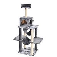 Arbre à chat multi-niveaux gris en bois, tour pour chat du sol au plafond, rampe à gratter, meuble d'escalade pour chats