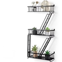Étagère murale flottante en métal noir, design unique, pour rangement et présentation / Étagère murale style échelle d'évacuation