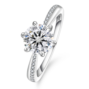 1ct Moissanite Engagement <b>Ring</b> Round <b>Solitaire</b> Lab Created Diamond White Gold Plated 925 Sterling <b>Silver</b> Wedding Promise <b>Rings</b> - Product Image 1