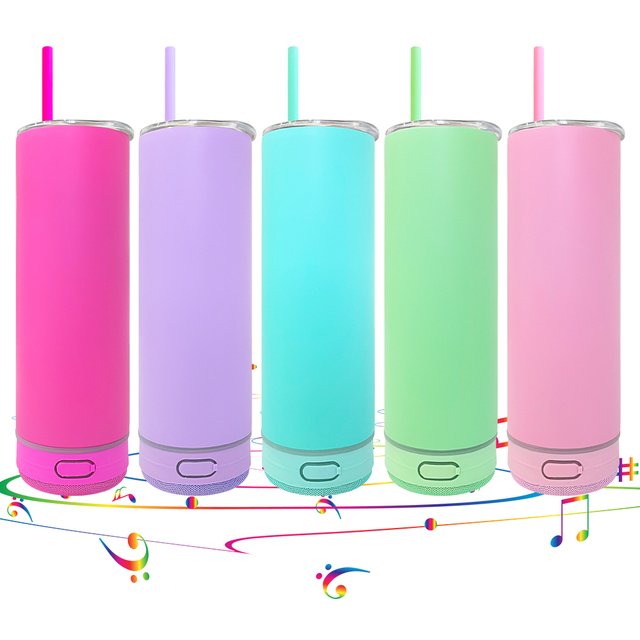 USA Warehouse 20oz Matte Speaker Music Tumbler Stainless Steel Smart Water Bottles Sublimation Vacuum Insulated Speaker Cup