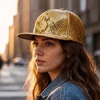 Gorra de Béisbol de Piel Sintética con Bordado de Piel de Serpiente, Diseño de Lujo, con Decoración Metálica Ajustable con Símbolo de Dólar Dorado, Estilo Urbano