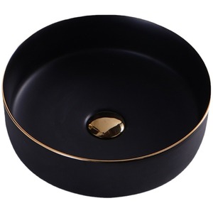 Lavabo Redondo Pequeño de Cerámica Negra Nórdica para Baño, Instalación Sobre Encimera, Diseño Moderno y Simple - Product Image 1