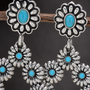 Orecchini Pendenti Vintage a Goccia Grande con Intarsio Turchese, Orecchini Statement per Donne - Product Image 4