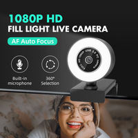 Webcam HD 1080p dengan Ring Light dan Mikrofon, Kecerahan Dapat Diatur, Grosir Baru 2023, untuk PC dan Skype