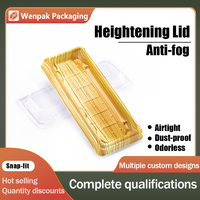 Boîte d'emballage pour sushis en plastique PET de qualité alimentaire, rectangulaire, transparente, avec couvercle anti-buée, design imitation bois, jetable, vente en gros