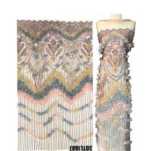 Lujoso hecho a mano 3D bordado floral con cuentas tela de encaje de lentejuelas vestido de noche de colores mezclados encaje de <span class=keywords><strong>España</strong></span> - Product Image 1