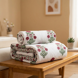 PRABHAVA - Funda de Cama Doble Premium de Algodón Dohar, Estampada a Mano, Reversible, con Diseño Floral Azul y Rosa, Lavable - Product Image 3