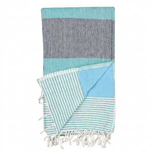 Serviette Fouta en coton tissé éponge de qualité supérieure, séchage rapide, écologique, compressée, à rayures, pour la plage, le spa et la salle de bain - Product Image 1