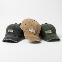 Casquette de baseball décontractée style rétro en coton avec patch en tissu FLINT, effet vieilli et multicolore, pour l'extérieur