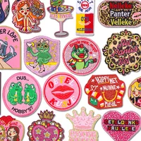 Patchs thermocollants brodés écologiques faits main Série Rose Pays-Bas Oeteldonk, motif grenouille, pour vêtements, célébrations et DIY