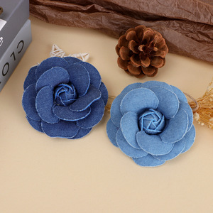 Denim Camellia <b>Flower</b> 7.5cm Handmade Fabric Decoration For Hair Clothing Accessories Eco Friendly - Product Image 1