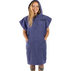 Factory Custom Coloured Cotton Quick Dry Microfiber Large Sarape Surf Poncho Changing Towel Robe With Hood And Front Pocket