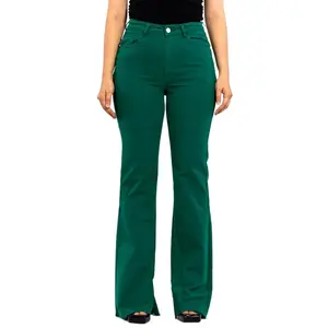 Ladies Casual High Waist Edge Split Slim Fit Pants High Quality Women Boot Cut Design Green Length Mom Jeans