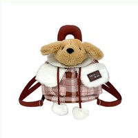 Sac à dos mini en nylon à rabat tête de chiot en peluche, motif animal trois couleurs, sac à bandoulière à carreaux dessin animé, décontracté et portable, au design attrayant