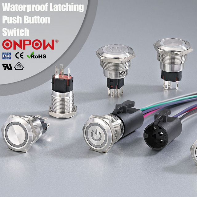 Latching Push Button Switch 16mm 19mm 22mm 25mm Metal Momentary Push Button Switch Waterproof SPDT DPDT CE RoHS