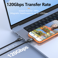 Câble de données magnétique en nylon PD 240W Type-C vers Type-C avec bouchon anti-poussière pour téléphones mobiles et tablettes, prise détachable