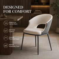 Chaise de salle à manger moderne bicolore, rembourrée, beige anthracite, dossier à découpe ovale, pieds en métal, pour hôtel et restaurant