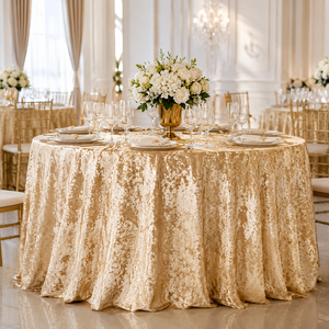 Wholesale Champagne Gold Crushed Velvet Round <b>Tablecloth</b> for Hotel Banquet Wedding Event Rental - Product Image 1