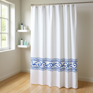 Cortina de Ducha de Vinilo Modelo Oriente 180x200 Cm Blanca con Patrón Azul para Baño - Product Image 3