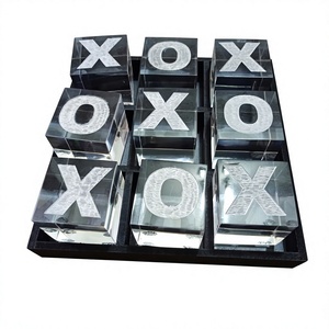Échiquier moderne minimaliste XO carré en cristal noir et blanc, jeu de société géométrique en verre transparent Tic Tac Toe - Product Image 3