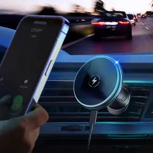מטען אלחוטי LED 15W החדש ביותר לרכב מגנטי לרכב מחזיק מגנטי מחזיק טלפון נייד מחזיק טלפון לרכב