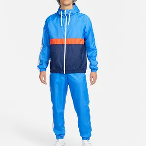 wholesales Metal Zipper Lightweight Patchwork Color tracksuit Jogging Suits Polyester Soft Shell Hooded Sports men tracksuit
