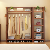 Porte-manteau en bois massif avec étagère supérieure et rangement pour chaussures pour chambre et entrée (vente en gros)