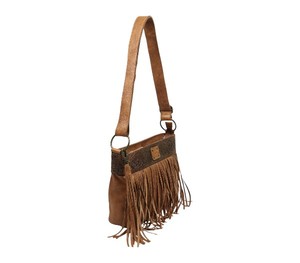 Sac à bandoulière marron à franges style bohème pour femme, sac à main élégant et décontracté avec poignée et pompons - Product Image 4