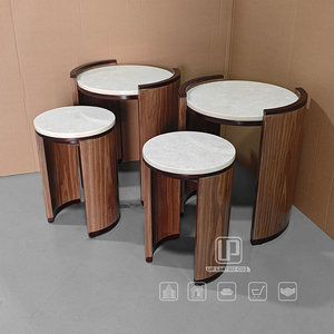 High Standard Brown Solid Wood Natural <b>White</b> Marble Top <b>Coffee</b> <b>Table</b> Round Party <b>Tables</b> for Living Room Round Party <b>Tables</b> - Product Image 1