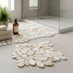 Mosaico de Piedras de Río Planas de Diseño Japonés Blanco Natural Ecológico para Alfombrillas de Baño y Piscinas Exteriores - Product Image 4