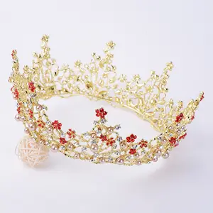 Manufacturer Wholesale Luxury Baroque Retro High-Grade Large Round Bride Crown Palace Tiara Whole Circle Queen Crown