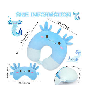 8706 Meilleures ventes Oreiller de voyage en peluche léger et mignon en forme de U, style dessin animé, Axolotl bleu, avec <span class=keywords><strong>masque</strong></span> pour les yeux pour enfants, pour dormir et voyager - Product Image 3