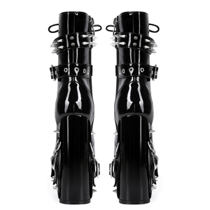 Bottines à talons épais et plateforme haute pour femme, grande taille 47, avec boucles métalliques, ajustement large, rivets vernis - Product Image 4