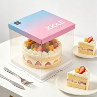 Boîte à gâteau carrée de luxe en PET recyclable avec laminage mat transparent, impression UV, emballage personnalisé pour gâteaux d'anniversaire et desserts, logo sur mesure
