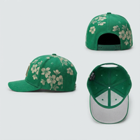 Gorra de Béisbol con Estampado Floral Verde Personalizado, Logotipo Bordado en 3D, Visera Plana, Estructurada, para Promoción de Marca al por Mayor