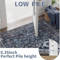 Tapis 5x7 bleu marine bohème vintage à poils ras, résistant aux taches, lavable, antidérapant pour salle à manger, bureau, dortoir, buanderie, décoration