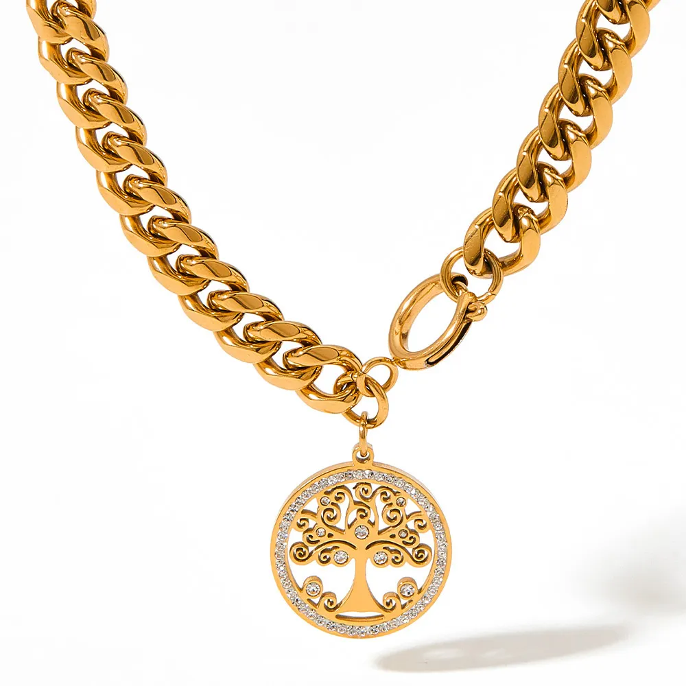 Collar de diseñador con colgante de árbol de la vida ahuecado, cadenas chapadas en oro, joyería occidental