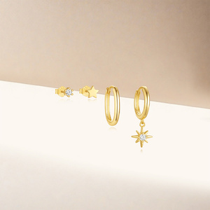 Pendientes de Aro con Borla de Plata 925 y Zirconia, Diseño de Corazón y Estrella de Ocho Puntas en Oro de 18K, para Uso Diario - Product Image 5