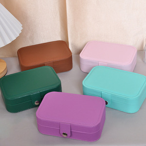 Portable Jewelry Box 7 Inch PU Material Button Closure Lightweight Storage Case For Earrings Necklaces Rings Lady Style - Product Image 4
