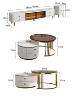 Ensemble de table basse ronde extensible moderne 2026 avec cadre en acier inoxydable et plateau en verre/marbre, tiroirs pour salon