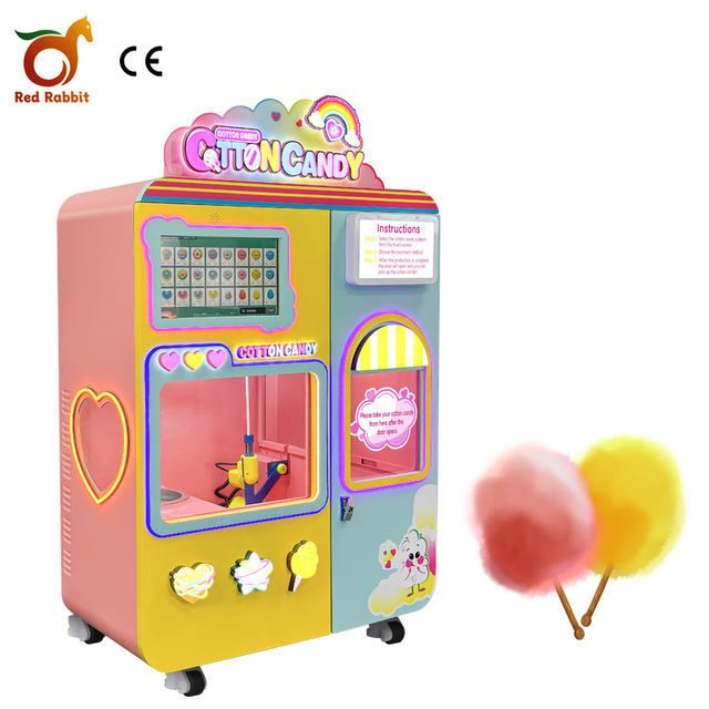 Red Rabbit Full Automatic Cotton Candy Vending Machine Commercial Candy Floss Making Machine Flower Sugar Cotton Machine OEM/ODM
