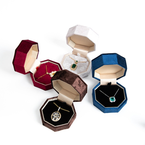 Zebo Custom Velvet Octagonal Ring Necklace <b>Box</b> <b>Vintage</b> Blue <b>Jewelry</b> Collection Jewellery Container - Product Image 2