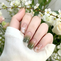 Lot de faux ongles élégants en ABS réutilisables, carrés moyens, à presser, couleur nude, avec paillettes dégradées et pointe française, couvrance totale
