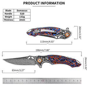 Cuchillo Plegable Táctico de Acero de Damasco con Mango G10, Logotipo Personalizado OEM, para Camping y Uso Diario (EDC) al Aire Libre, Venta al por Mayor - Product Image 3