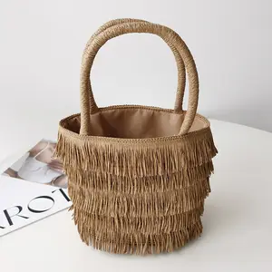 Creative designer Raffi crochet handbag tassel portable women beach bag summer fresh