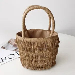 Diseñador creativo Raffi crochet bolso borla portátil mujer playa bolsa verano fresco